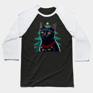 Meowy Christmas Black Cat Baseball T-Shirt